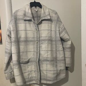 J. Jill Gray and White Plaid Button-Front Pea Coat